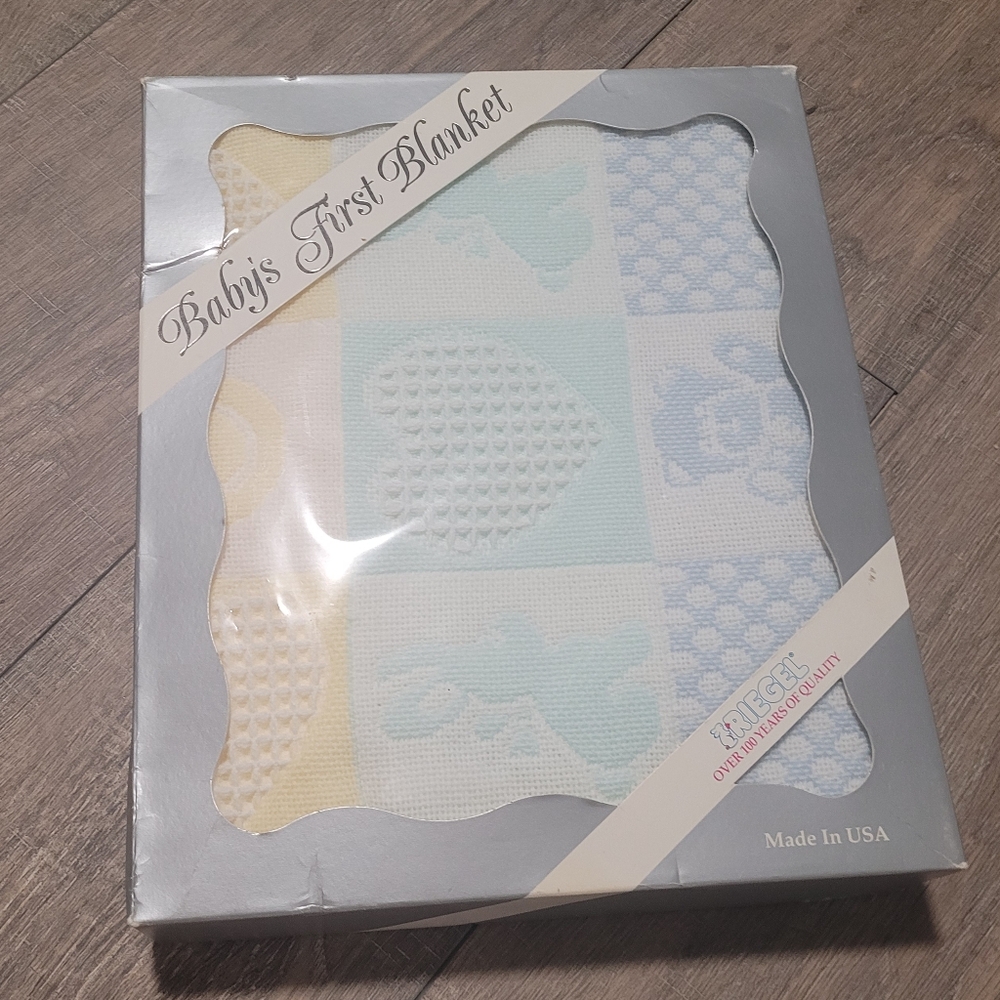 Vintage Baby Blanket Receiving Reigel 100% Acrylic 43 x 37 3 Ply Jacquard New